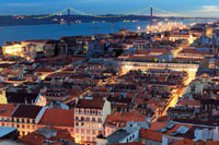 Downtown Lisbon with Tagus River and 25 de Abril Bridge